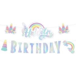 Baner girlanda dekoracja jednorożec urodziny napis unicorn birthday